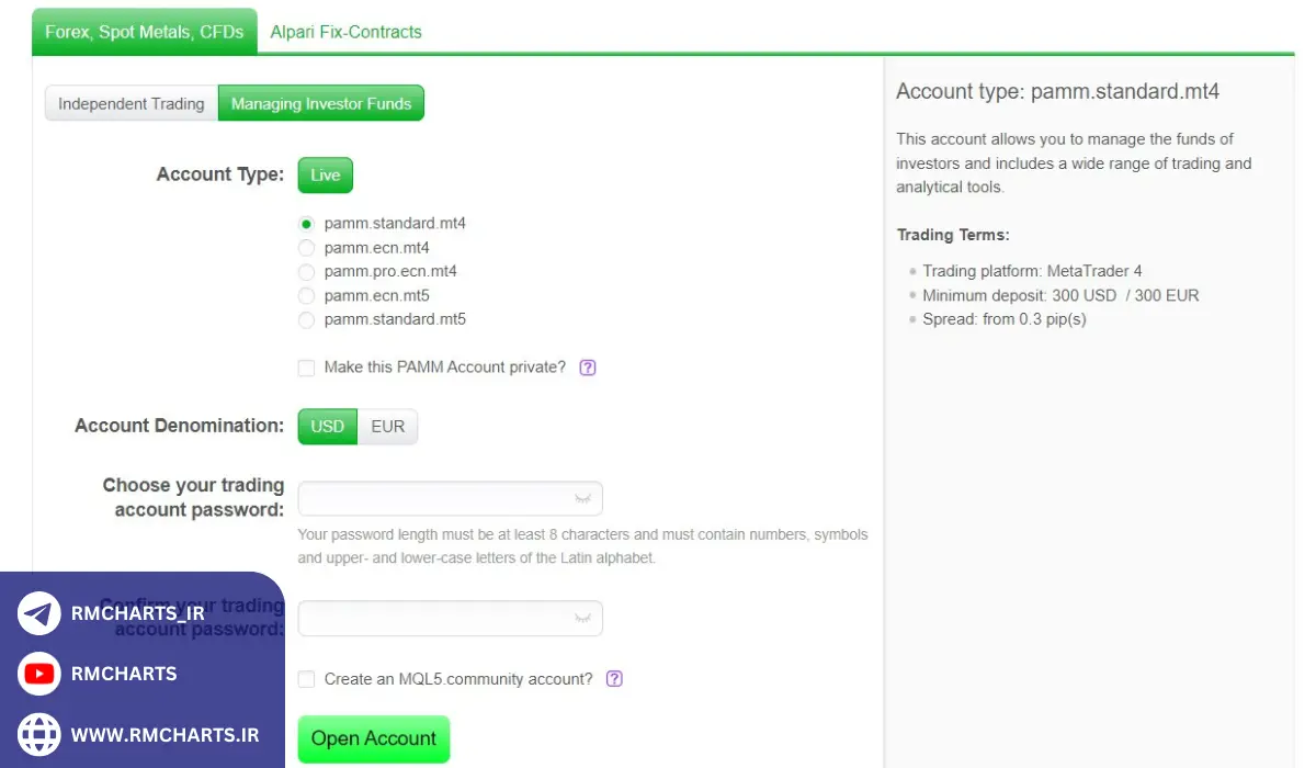 نحوه افتتاح حساب در بروکر آلپاری