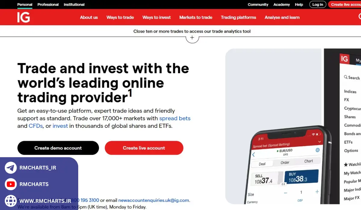 ویژگی‌ها و مزایای پلتفرم معاملاتی IG