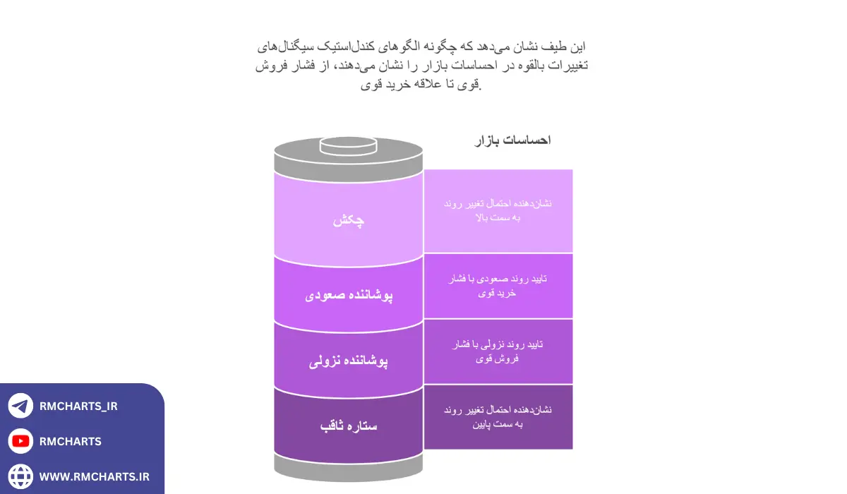اینفوگرافیک استفاده از الگوهای کندل استیک برای تشخیص نقاط طلایی